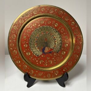 VINTAGE PENCO INDUSTRIES BRASS ETCHED PLATE PLATTER DECOR MADE IN INDIA